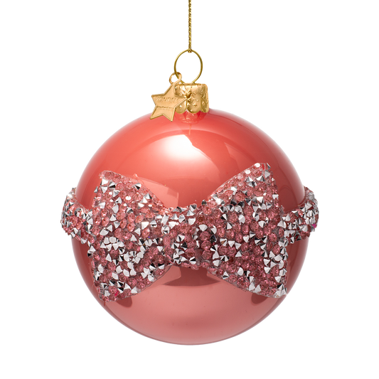 Bauble glass pink orange diamond bow H8cm