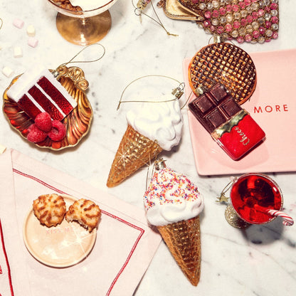 Ornament aus Glas, mehrfarbiges Eiscreme-Motiv mit Streuseln, Höhe 14 cm