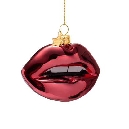 Ornament glass rose pink sensual lips H6.5cm