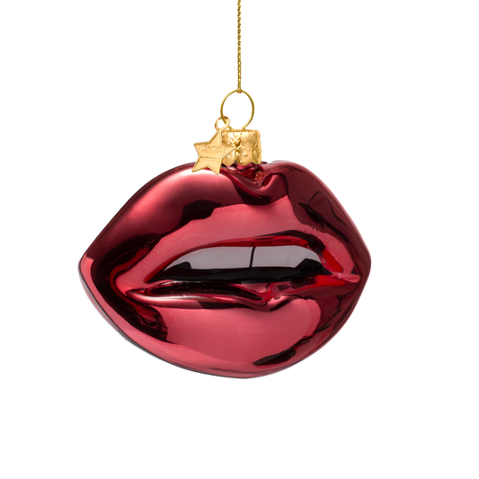 Ornament glass rose pink sensual lips H6.5cm