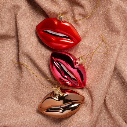 Ornament glass rose pink sensual lips H6.5cm