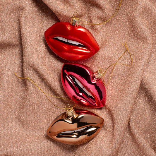 Ornament glass rose pink sensual lips H6.5cm