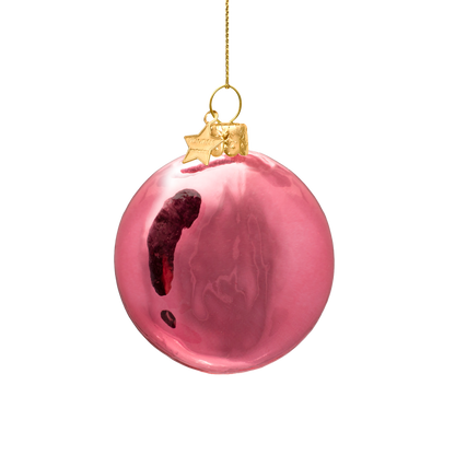 Ornament glass rose pink smiley w/ star eyes H7cm