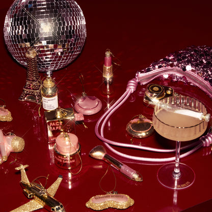 Ornament glass rose pink smiley w/ star eyes H7cm