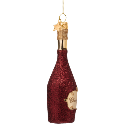 Ornament glass burgundy champagne bottle H15.5cm