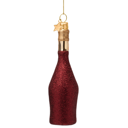 Ornament glass burgundy champagne bottle H15.5cm