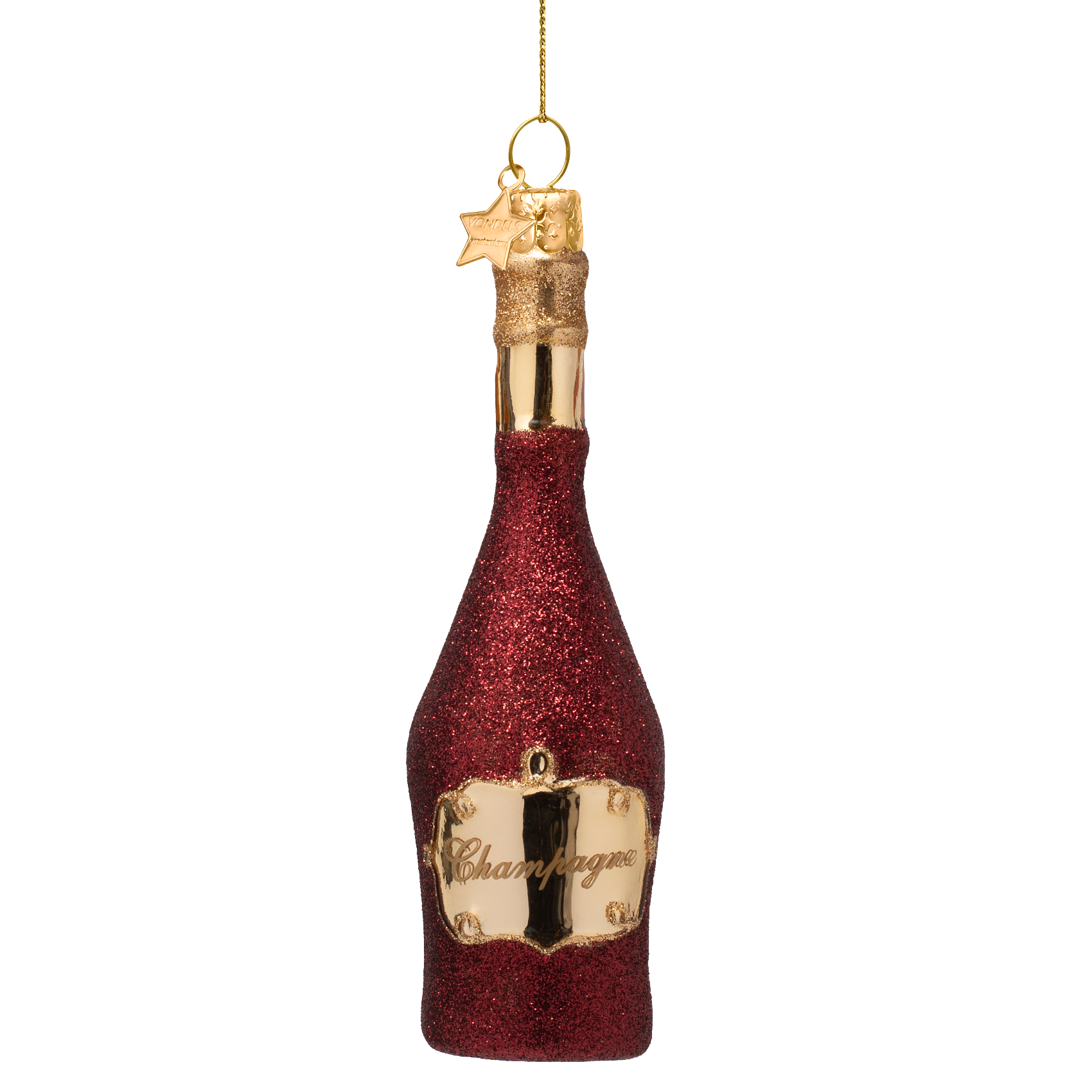 Ornament glass burgundy champagne bottle H15.5cm
