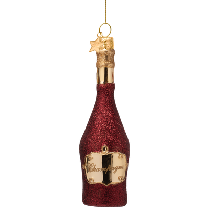 Ornament glass burgundy champagne bottle H15.5cm