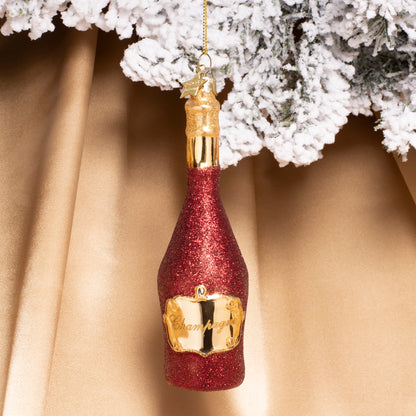 Ornament glass burgundy champagne bottle H15.5cm