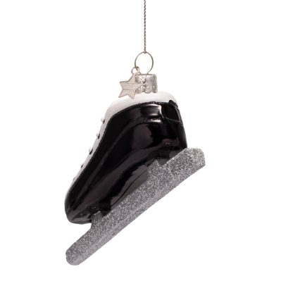 Ornament glass black ice skate H5cm