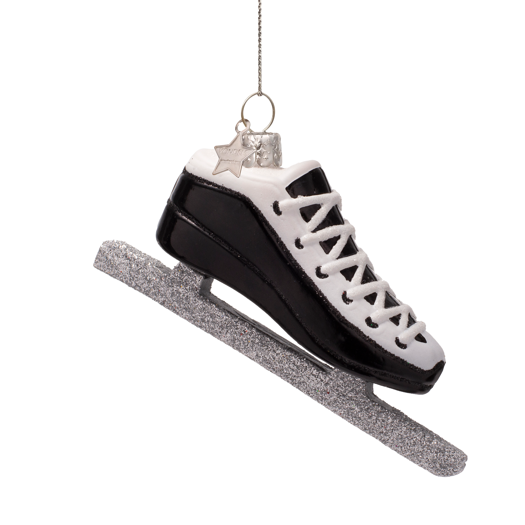 Ornament glass black ice skate H5cm
