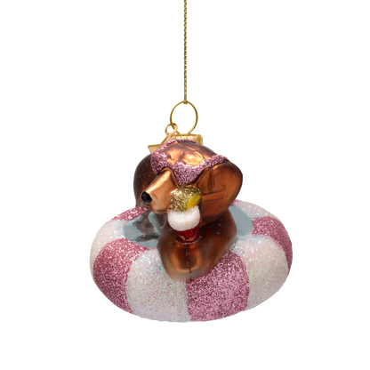 Dekorativer Glashund in verschiedenen Farben auf einer Poolmatratze, 6 cm hoch