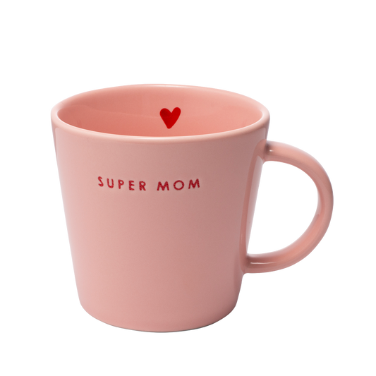 Tea cup ceramic SUPER MOM pink 350ml#