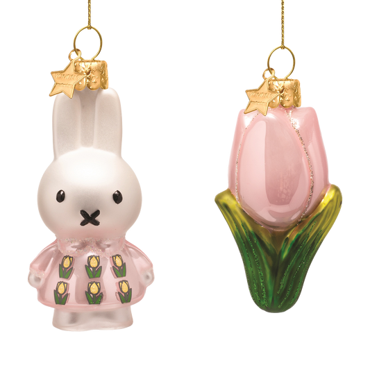 Ornament glass Easter set pink Nijntje/Miffy& tulip w/box