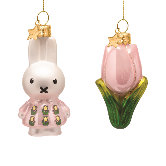 Ornament glass Easter set pink Nijntje/Miffy& tulip w/box