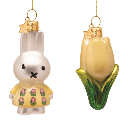 Oster-Ornament-Glas-Set, gelb, Nijntje/Miffy &amp; Tulpe, mit Box