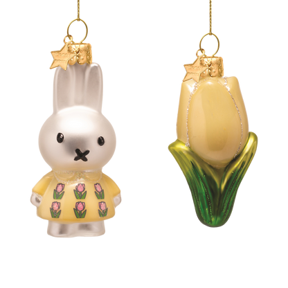 Ornament glass Easter set yellow Nijntje/miffy& tulip w/box