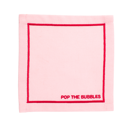 Cocktailservietten mit Stickerei „Pop the Bubbles“, rosa, 2er-Set*