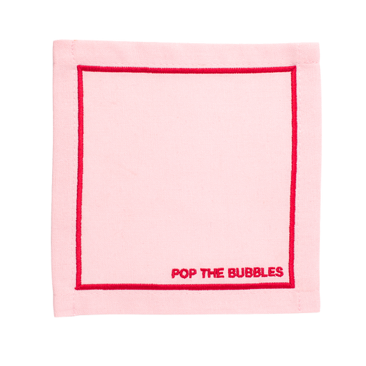 Cocktail napkins embroidered pop the bubbles pink set of 2*