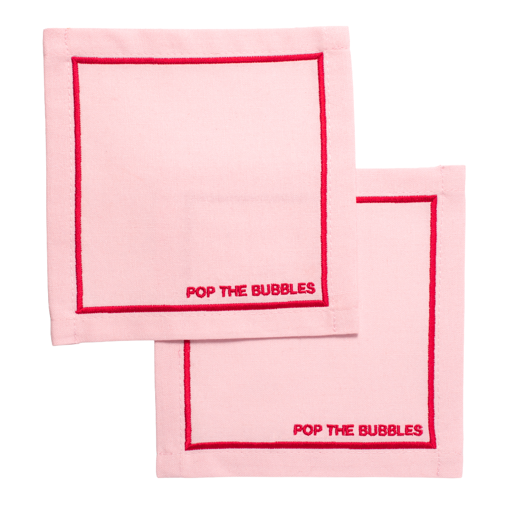 Cocktailservietten mit Stickerei „Pop the Bubbles“, rosa, 2er-Set*