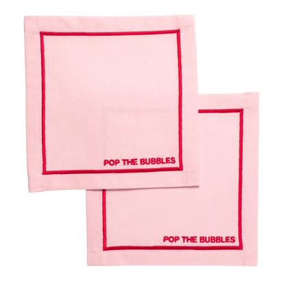 Cocktailservietten mit Stickerei „Pop the Bubbles“, rosa, 2er-Set*