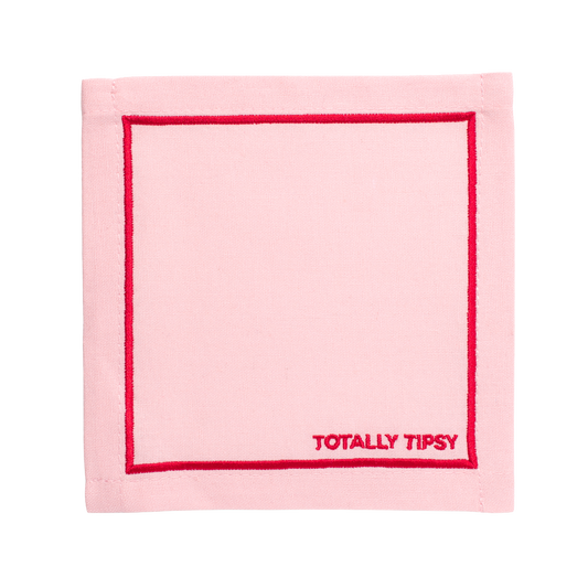 Cocktail napkins embroidered totally tipsy pink set of 2*