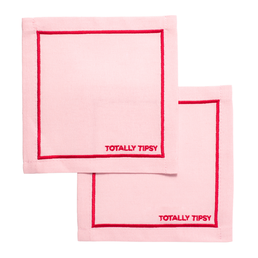 Cocktail napkins embroidered totally tipsy pink set of 2*