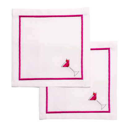 Cocktail napkins embroidered cosmopolitan white set of 2*