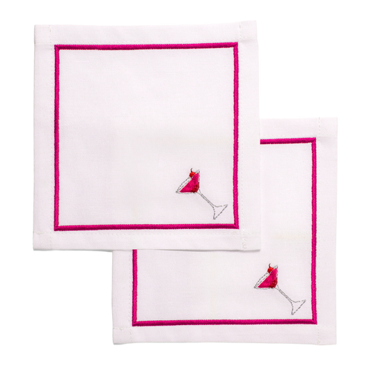 Cocktail napkins embroidered cosmopolitan white set of 2*