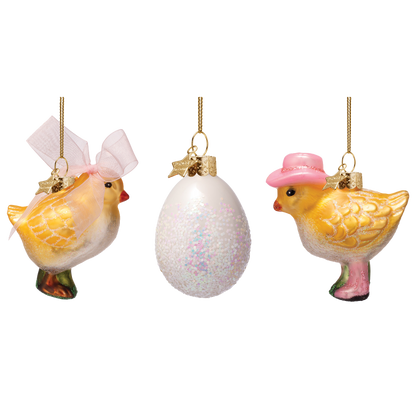 Ornament glass Easter Set Fashion Chicks w/ Box 6CM