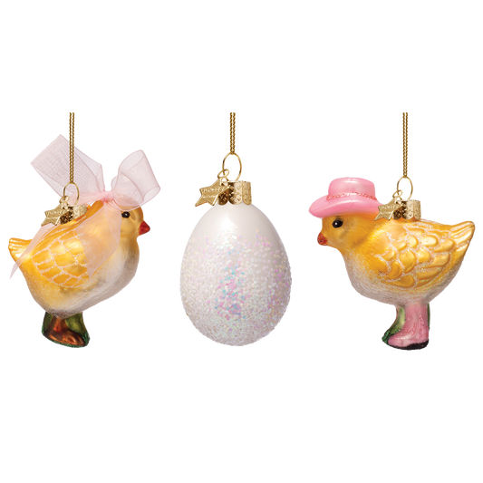 Ornament glass Easter Set Fashion Chicks w/ Box 6CM