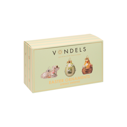 Oster-Ornament-Glas-Set „Frühlingssüßigkeiten“ mit Schachtel, 6 cm
