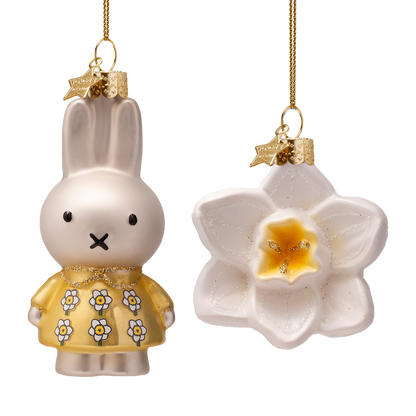 Orn glass Easter set yellow Nijntje/miffy & daffodil w/box
