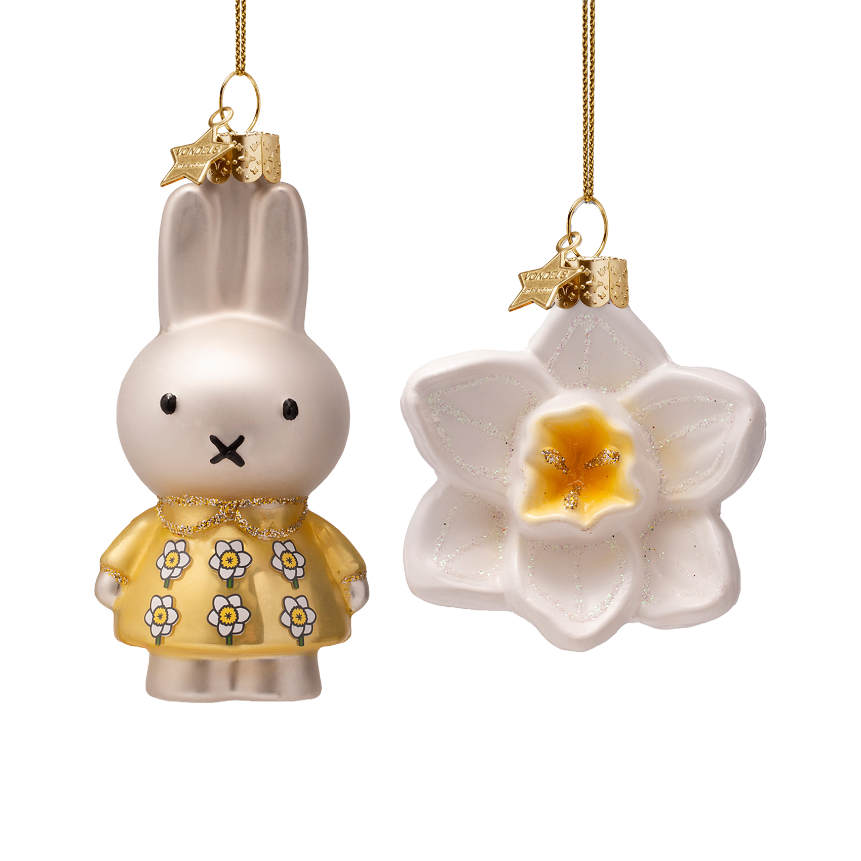 Orn glass Easter set yellow Nijntje/miffy & daffodil w/box