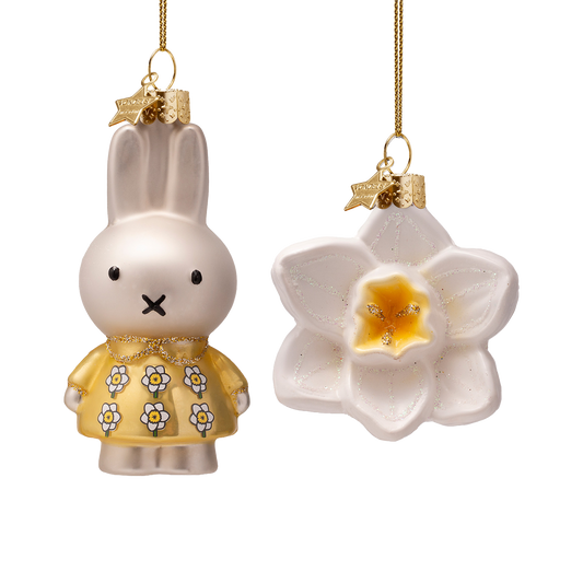 Orn glass Easter set yellow Nijntje/miffy & daffodil w/box
