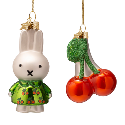 Ornament glass Easter set green Nijntje/Miffy & cherry w/box