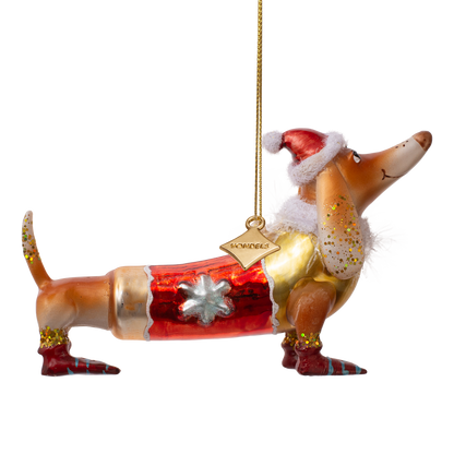 Dackel-Weihnachtsmütze aus Glas, braun, H 9 cm
