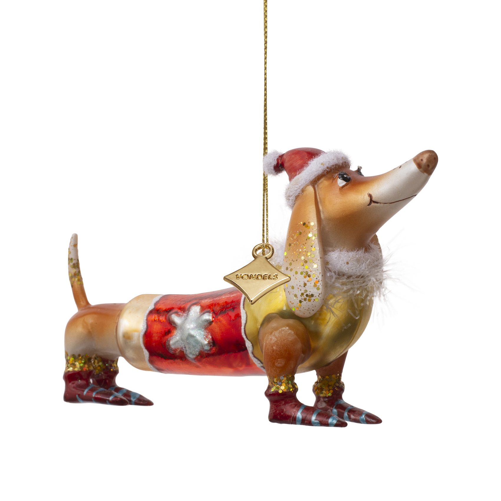 Dackel-Weihnachtsmütze aus Glas, braun, H 9 cm