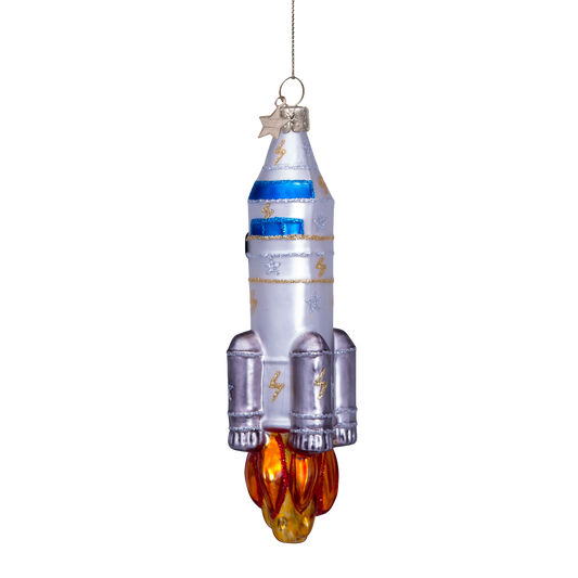 Ornament glass silver matt rocket H14.5cm