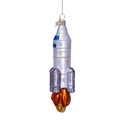 Ornament aus Glas, silbermatt, Rakete, Höhe 14,5 cm