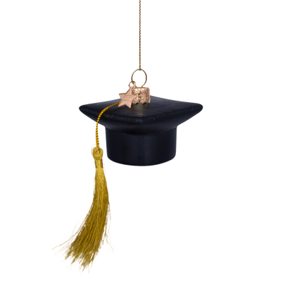 Ornament glass black matt graduation hat H5cm