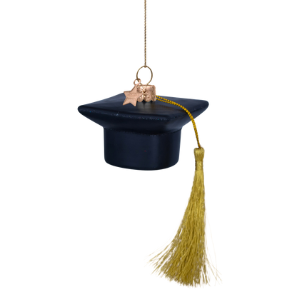 Ornament glass black matt graduation hat H5cm
