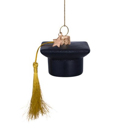 Ornament glass black matt graduation hat H5cm