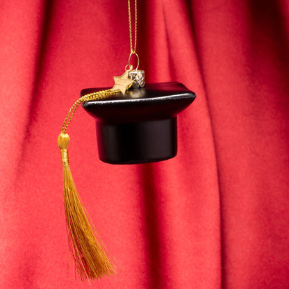 Ornament glass black matt graduation hat H5cm