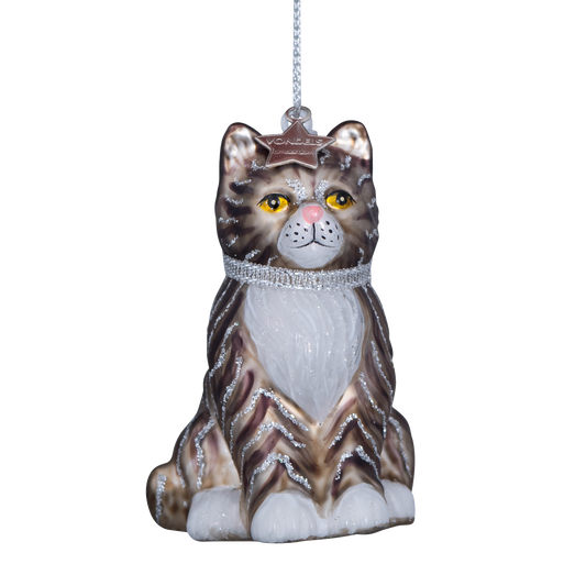 Ornament glass white/grey cat H7.5cm