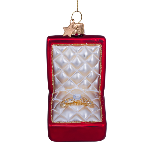 Ornament glass red matt wedding ring box w/diamond H8.5cm