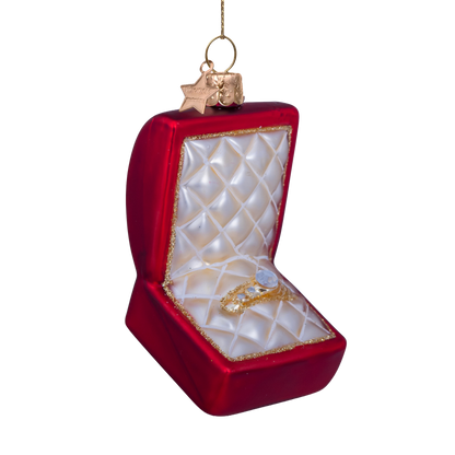 Ornament glass red matt wedding ring box w/diamond H8.5cm