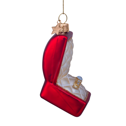 Ornament glass red matt wedding ring box w/diamond H8.5cm