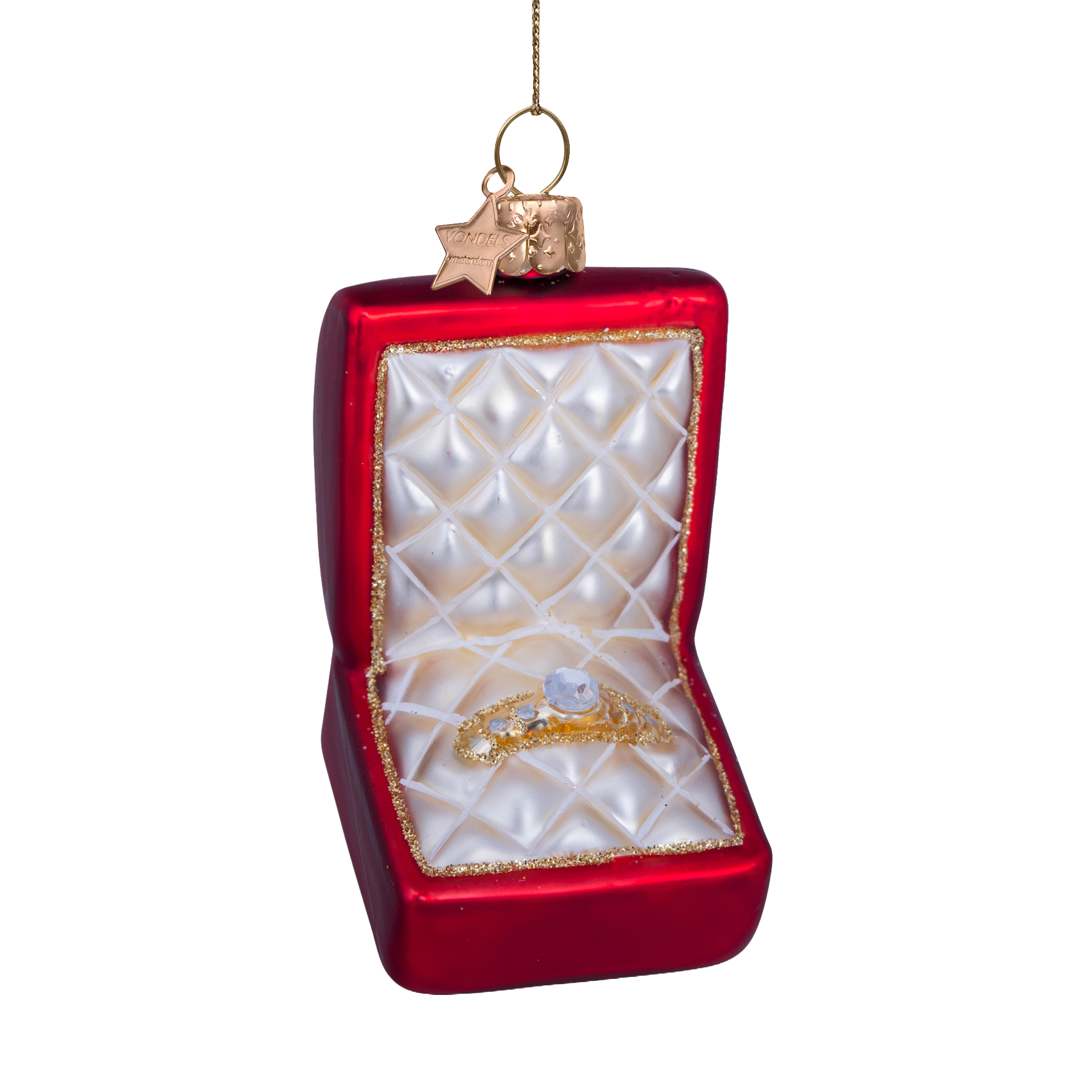 Ornament glass red matt wedding ring box w/diamond H8.5cm