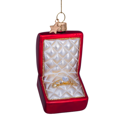 Ornament glass red matt wedding ring box w/diamond H8.5cm